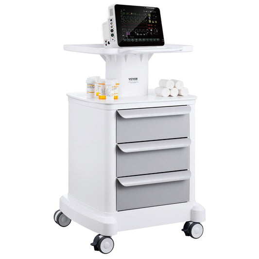 4 Tiers Lab Carts Mobil medicinsk vagn med 3 lådor & 1 toppbricka Vit
