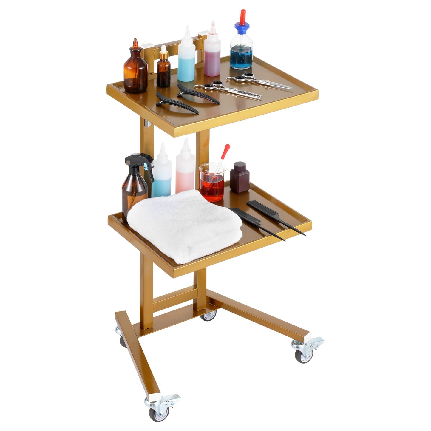 2-stöckiger Laborwagen aus Edelstahl mit 2 Tabletts und 4 leisen Rädern, golden