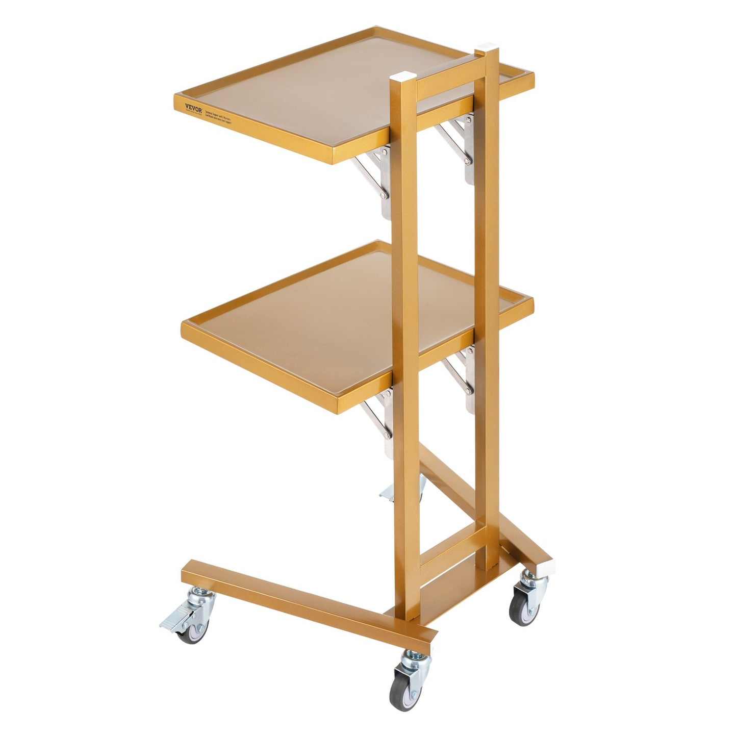 2-stöckiger Laborwagen aus Edelstahl mit 2 Tabletts und 4 leisen Rädern, golden