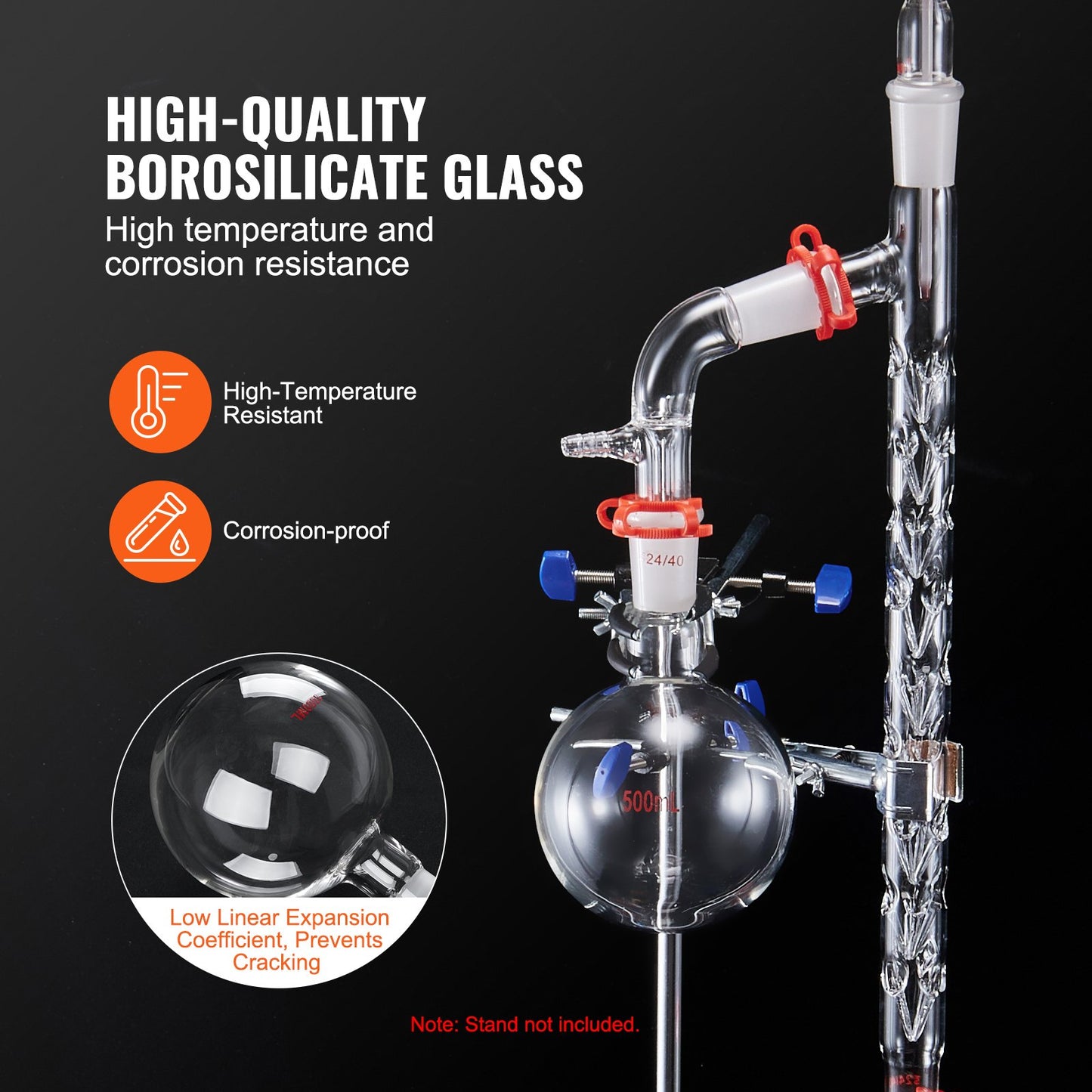 Lab-destillationssats, 3,3 Boro Lab-glasdestillationssats med 24, 40 led, 1000 ml destillationsutrustning för eterisk olja, 14 st set med glasutrustning