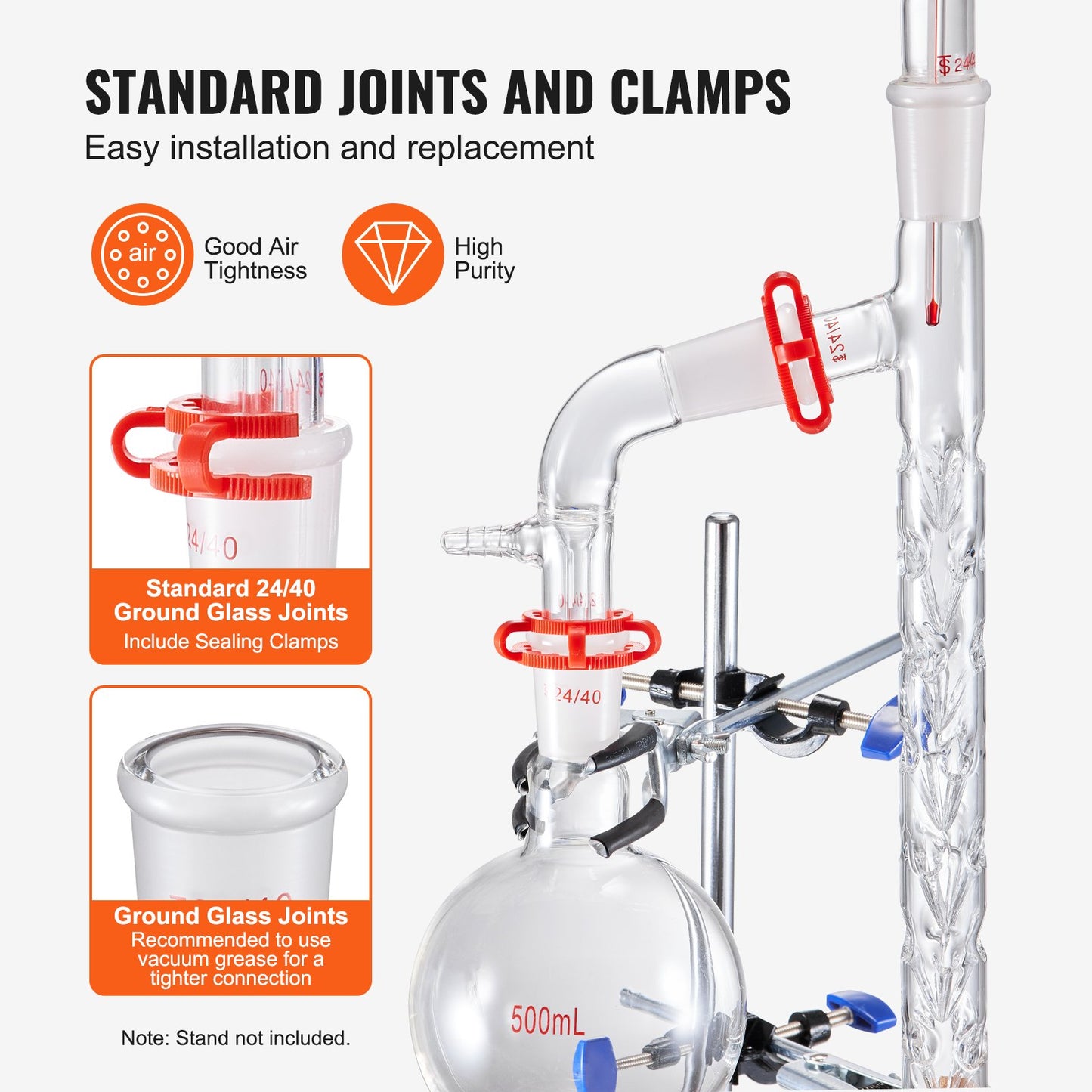 Lab-destillationssats, 3,3 Boro Lab-glasdestillationssats med 24, 40 led, 1000 ml destillationsutrustning för eterisk olja, 14 st set med glasutrustning