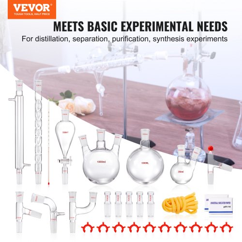 Lab-destillationssats, 3,3 Boro Lab-glasdestillationssats med 24, 40 led, 1000 ml destillationsutrustning för eterisk olja, 29 st set med glasutrustning |  EU