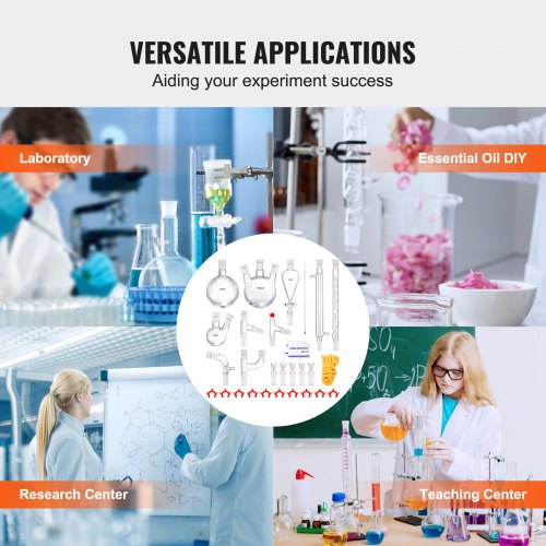 Lab-destillationssats, 3,3 Boro Lab-glasdestillationssats med 24, 40 led, 1000 ml destillationsutrustning för eterisk olja, 29 st set med glasutrustning |  EU