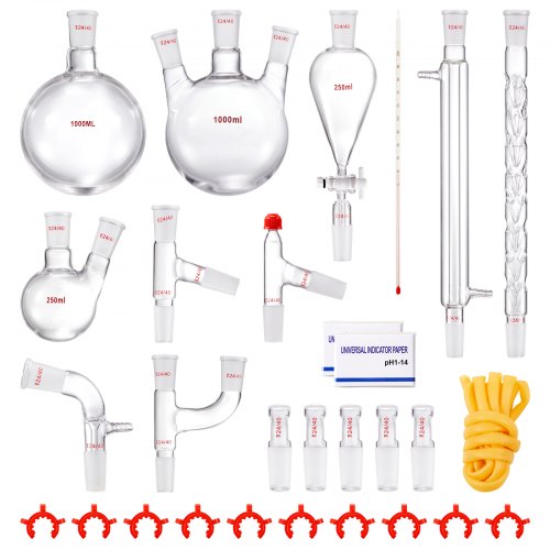 Lab-destillationssats, 3,3 Boro Lab-glasdestillationssats med 24, 40 led, 1000 ml destillationsutrustning för eterisk olja, 29 st set med glasutrustning |  EU