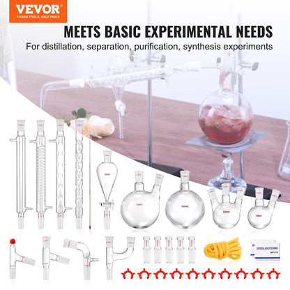 Lab-destillationssats, 3,3 Boro Lab-glasdestillationssats med 24, 40 led, 1000 ml eterisk oljedestillationsutrustning, 32 st uppsättning glasutrustning
