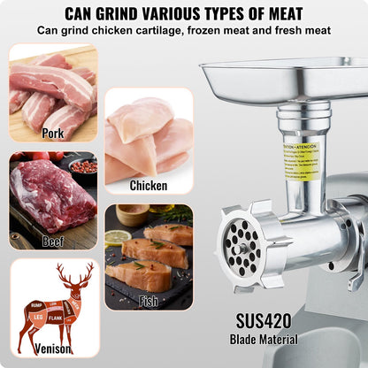 Commercial Electric Meat Grinder 5 Lb/Min Capacity 575 W Sausage Stuffer
