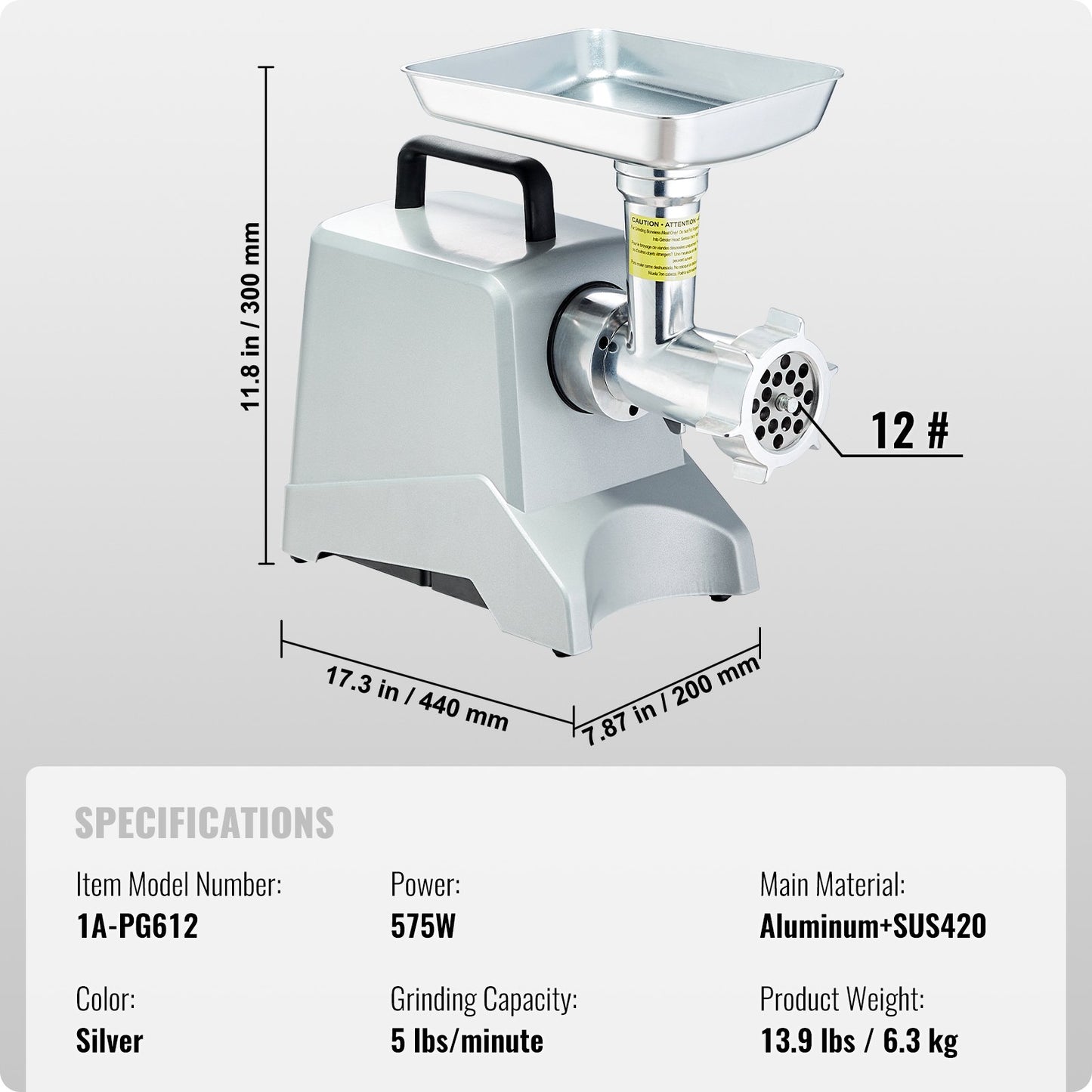Commercial Electric Meat Grinder 5 Lb/Min Capacity 575 W Sausage Stuffer