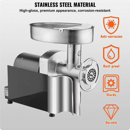 Commercial Electric Meat Grinder 6 Lbs/Min Sausage Stuffer Kitchen