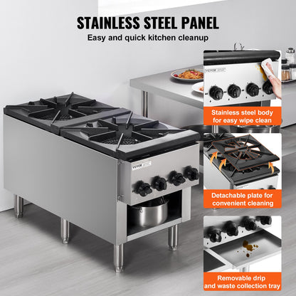 Commercial Gas Stove Cooker 2 Burners Countertop Cooking Hot Plate Kitchen