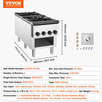 Commercial Gas Stove Cooker 2 Burners Countertop Cooking Hot Plate Kitchen