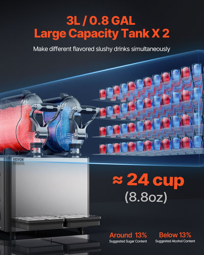 3Lx2 Tank Kommersiell Slushy Machine Margarita Smoothie Frozen Drink Maker