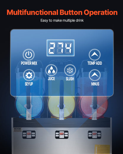 12Lx3 Tank Commercial Slushy Machine Margarita Smoothie Frozen Drink Maker