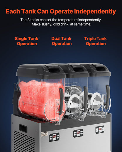 12Lx3 Tank Commercial Slushy Machine Margarita Smoothie Frozen Drink Maker
