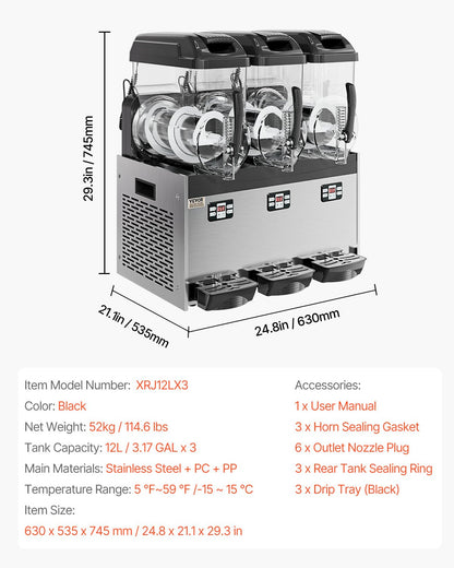12Lx3 Tank Commercial Slushy Machine Margarita Smoothie Frozen Drink Maker