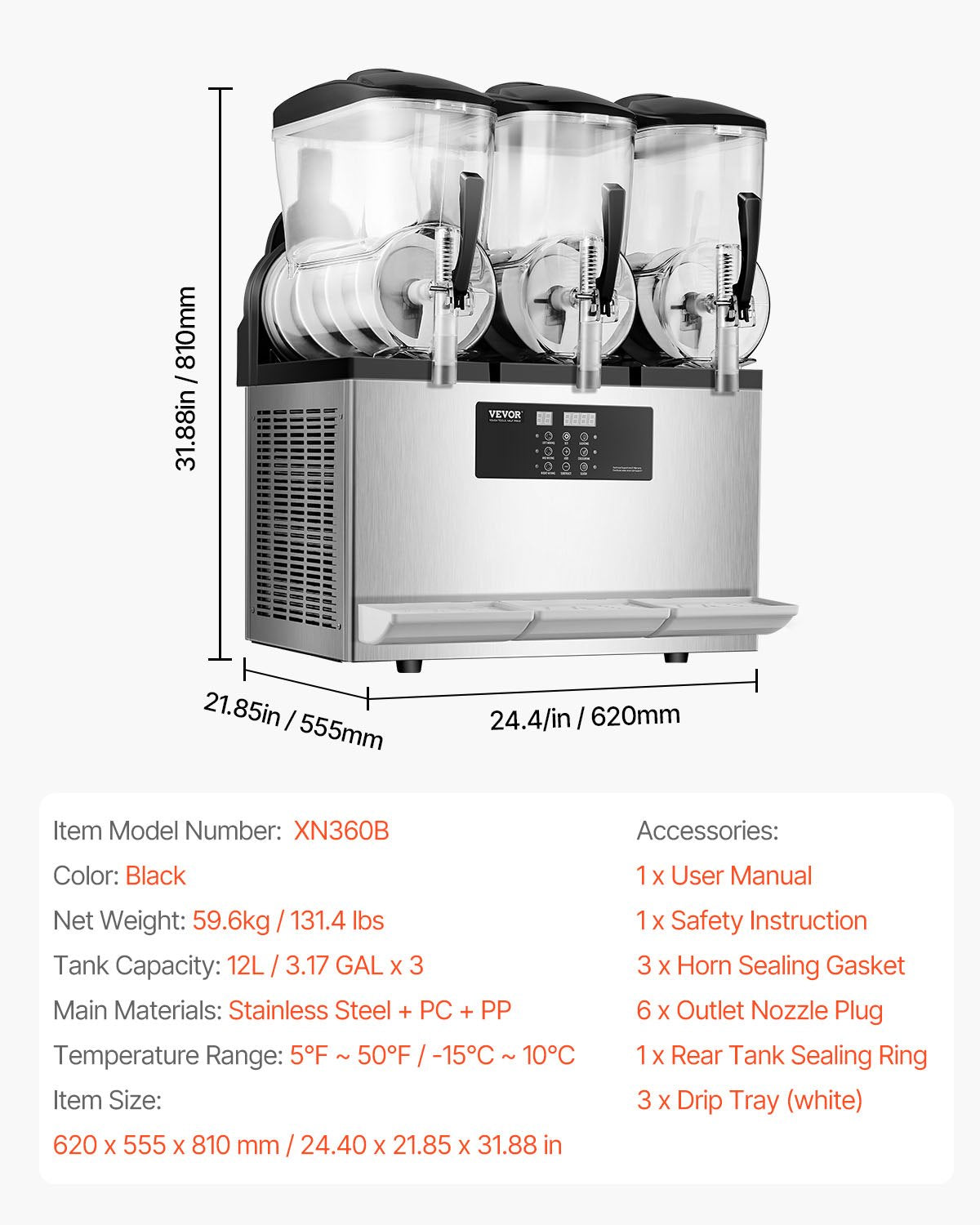 12Lx3 Tank Commercial Slushy Machine Margarita Smoothie Frozen Drink Maker