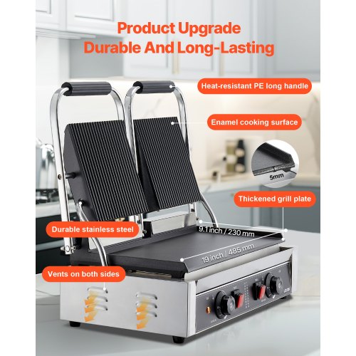 Commercial Panini Press Grill Sandwich Maker Baking Tray 48x23cm | EU