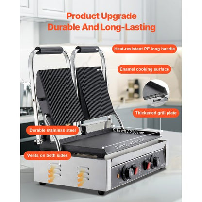 Commercial Panini Press Grill Sandwich Maker Baking Tray 48x23cm | EU