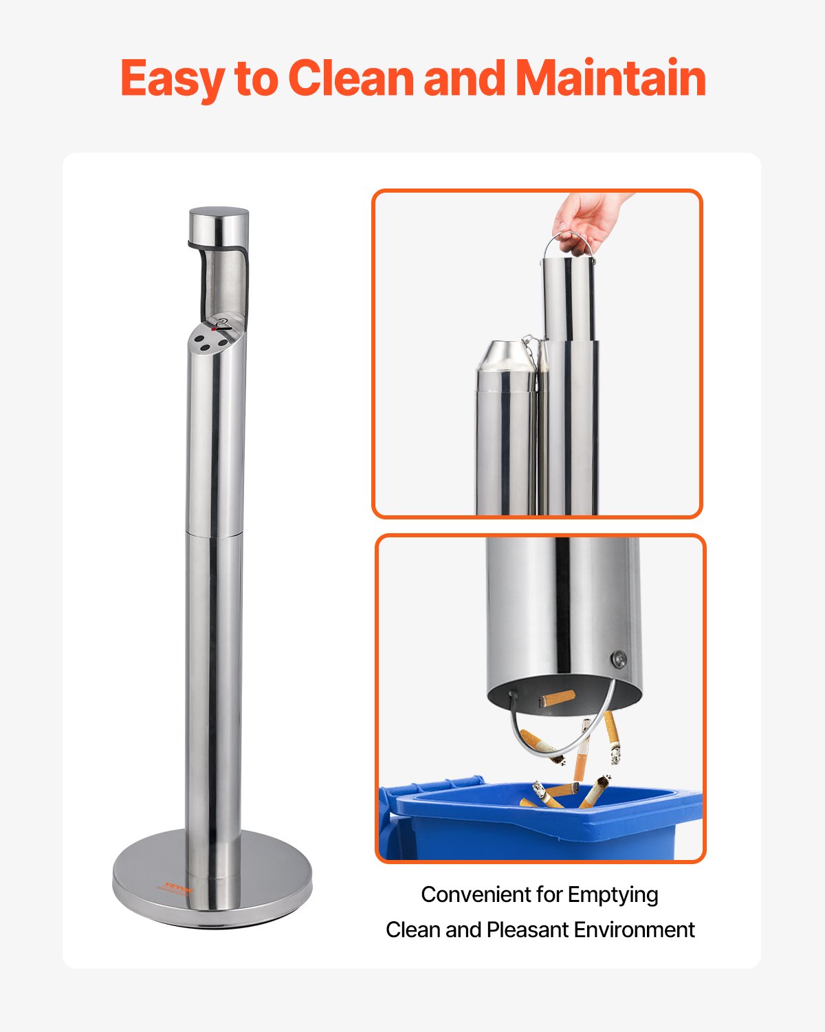 Cigarette Butt Container Stainless Steel Cylinder Butt Waste Silver
