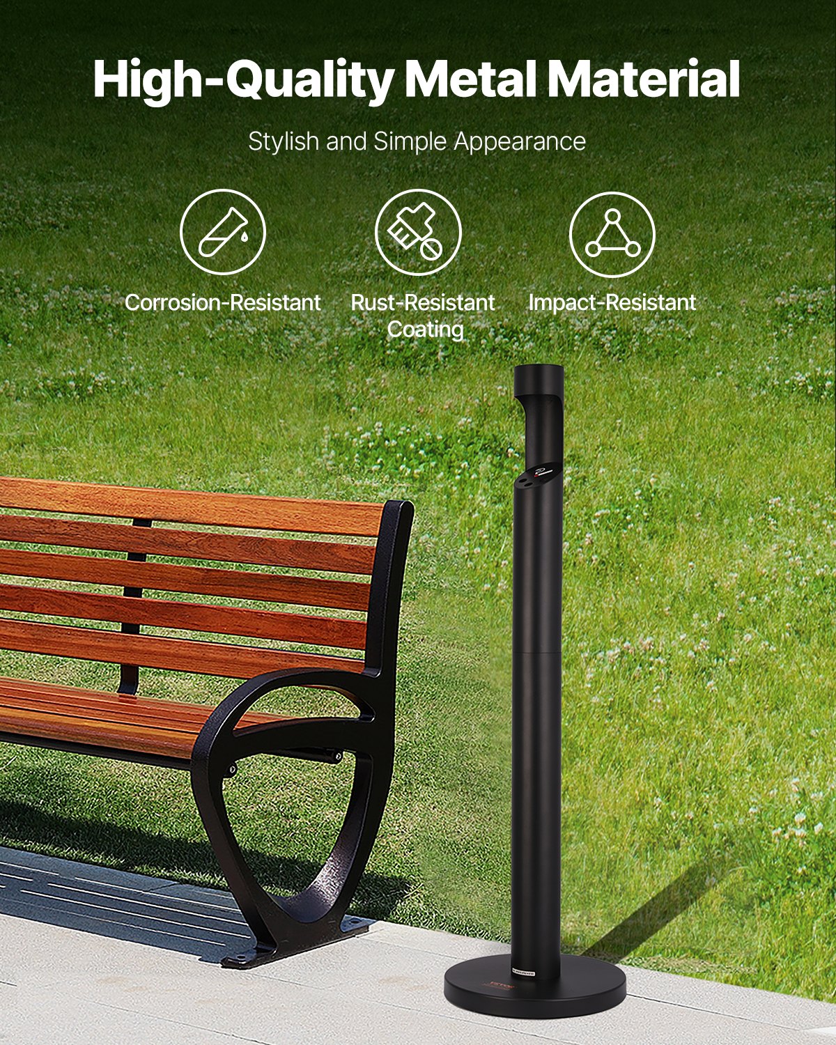 Cigarette Butt Container Freestanding Outdoor Cylinder Butt Disposal Black