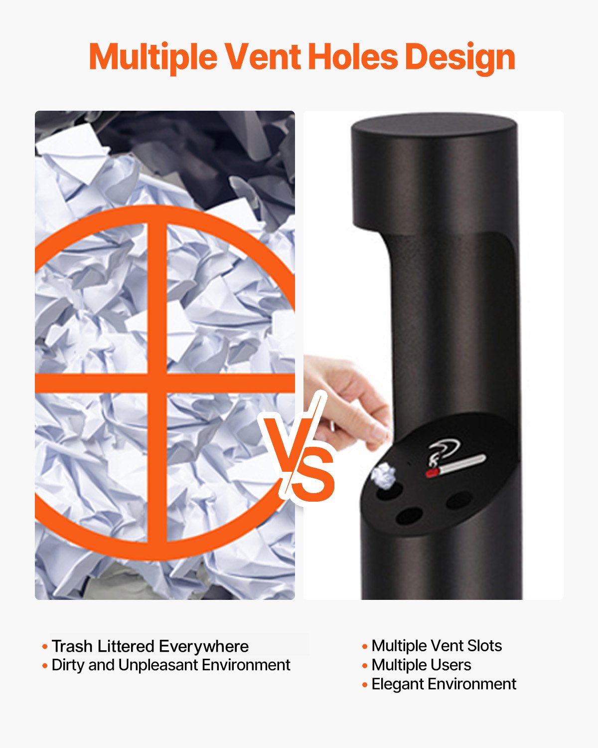 Cigarette Butt Container Freestanding Outdoor Cylinder Butt Disposal Black