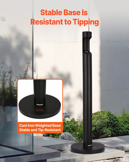 Cigarette Butt Container Freestanding Outdoor Cylinder Butt Disposal Black