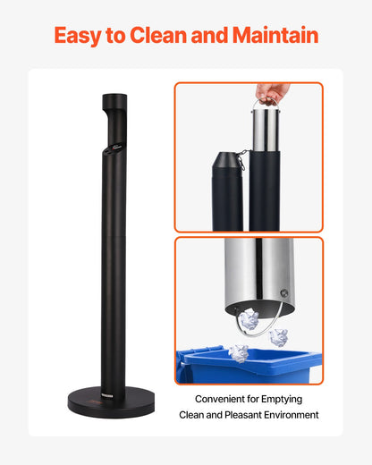Cigarette Butt Container Freestanding Outdoor Cylinder Butt Disposal Black