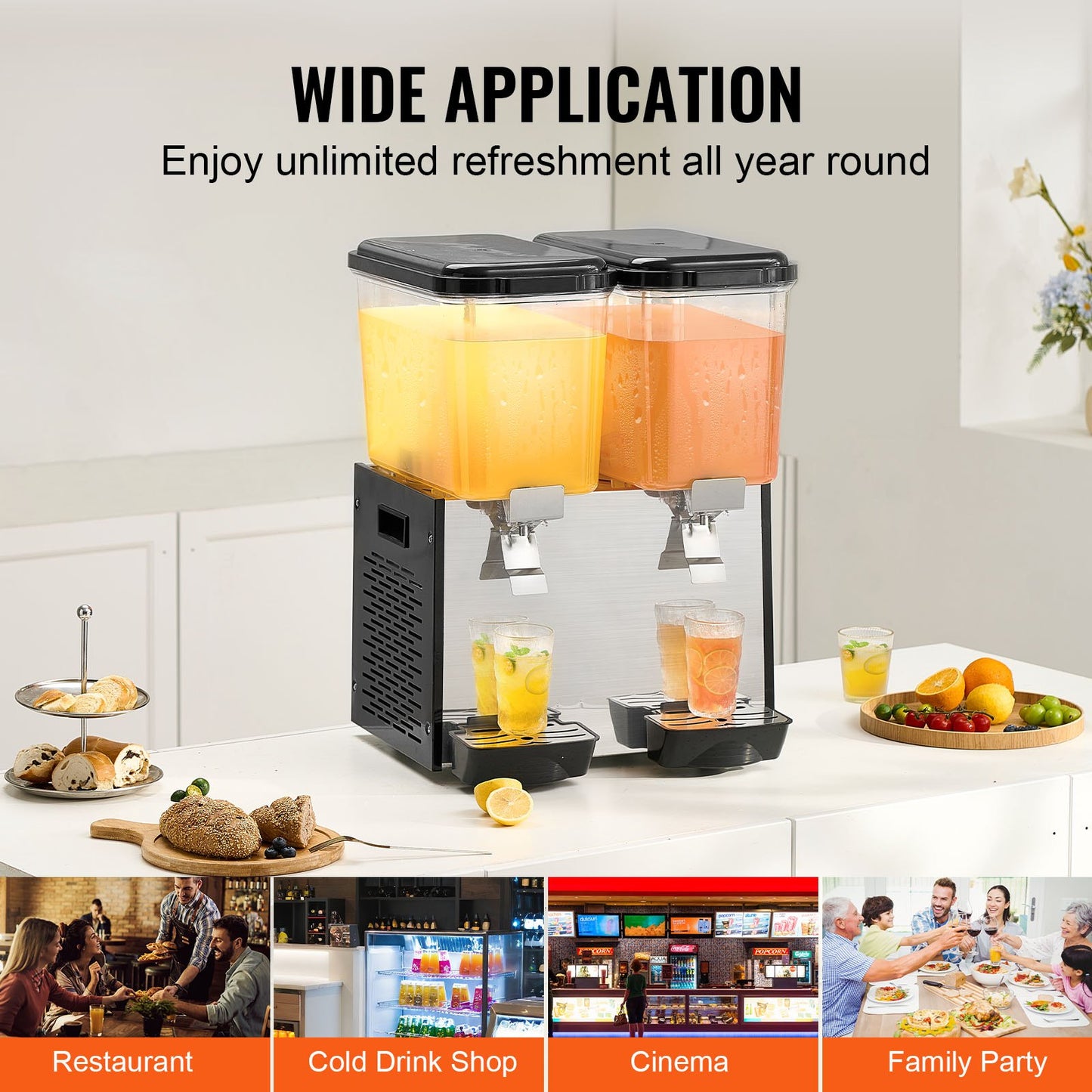 Commercial Beverage Dispenser 18L x 2 Tankar Kall Juice Is Dryck Dispenser