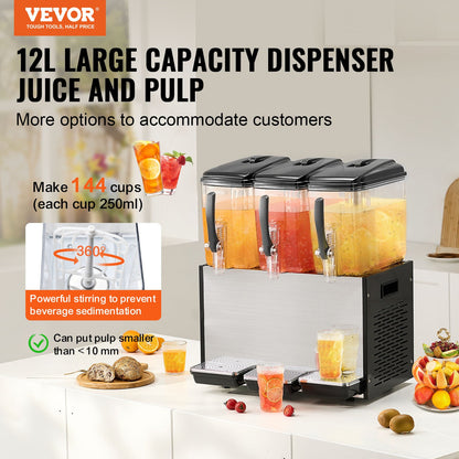 Commercial Beverage Dispenser 12L x 3 tankar Kall Juice Is Drink Dispenser