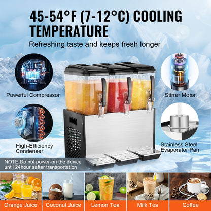 Commercial Beverage Dispenser 12L x 3 tankar Kall Juice Is Drink Dispenser