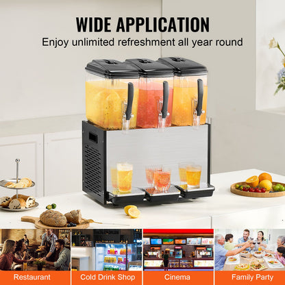 Commercial Beverage Dispenser 12L x 3 tankar Kall Juice Is Drink Dispenser