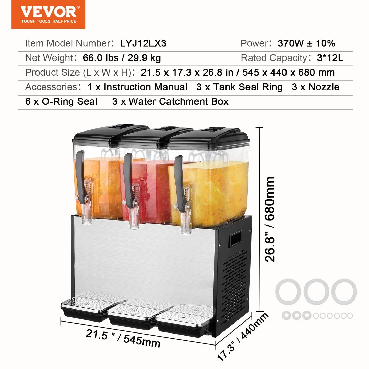 Commercial Beverage Dispenser 12L x 3 tankar Kall Juice Is Drink Dispenser