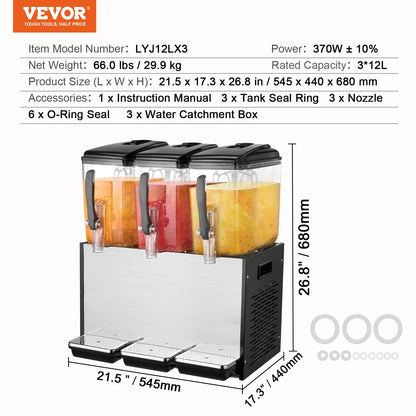 Commercial Beverage Dispenser 12L x 3 tankar Kall Juice Is Drink Dispenser