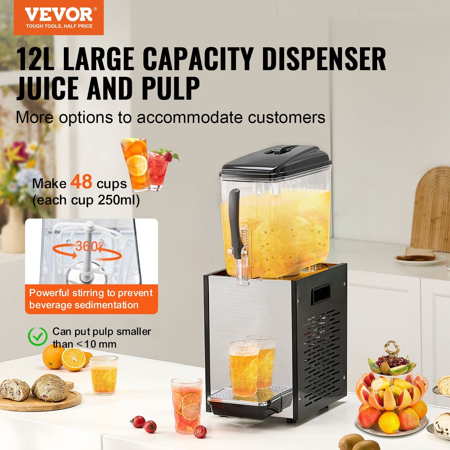 Commercial Beverage Dispenser 12L Kall Juice Ice Drink Dispenser för fest