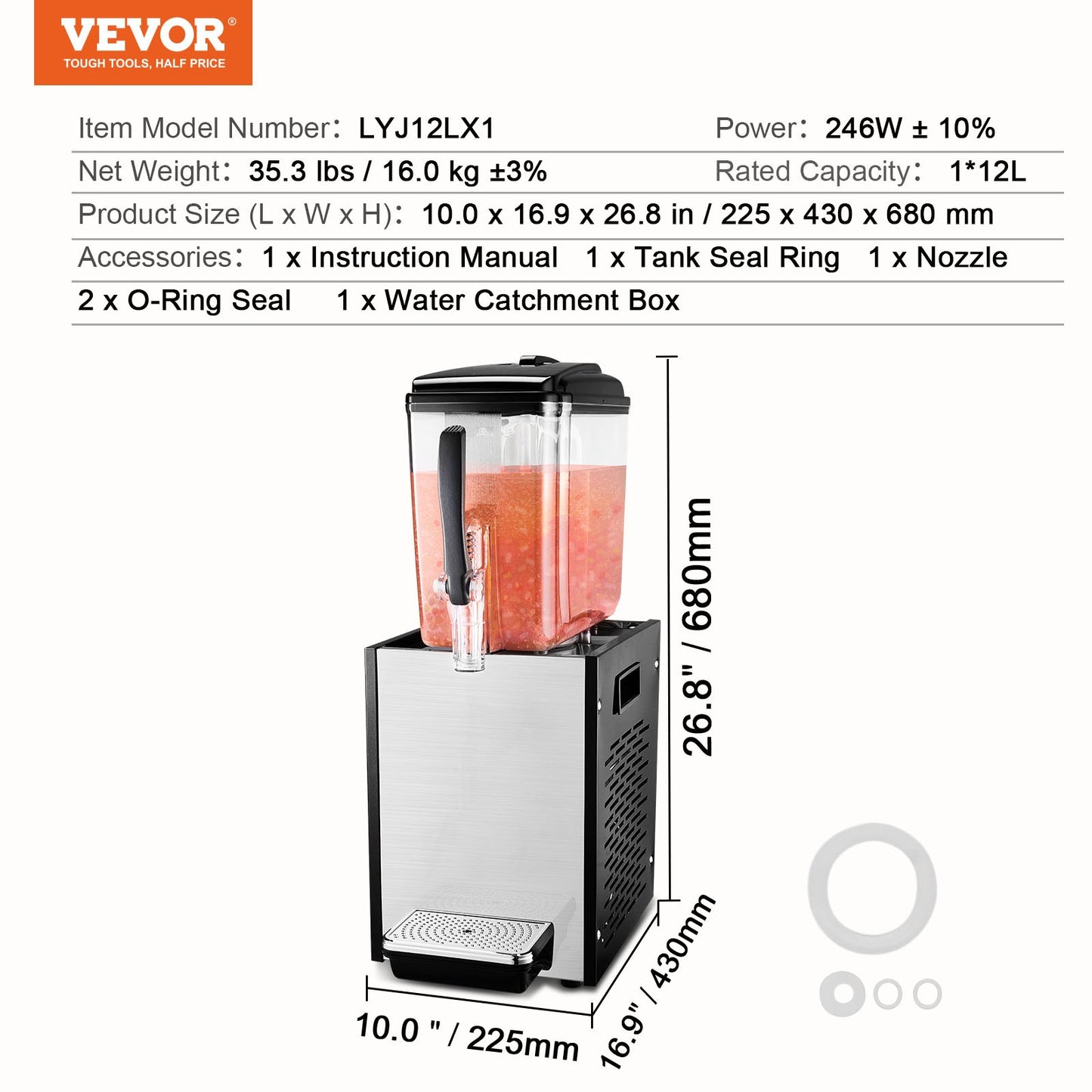 Commercial Beverage Dispenser 12L Kall Juice Ice Drink Dispenser för fest