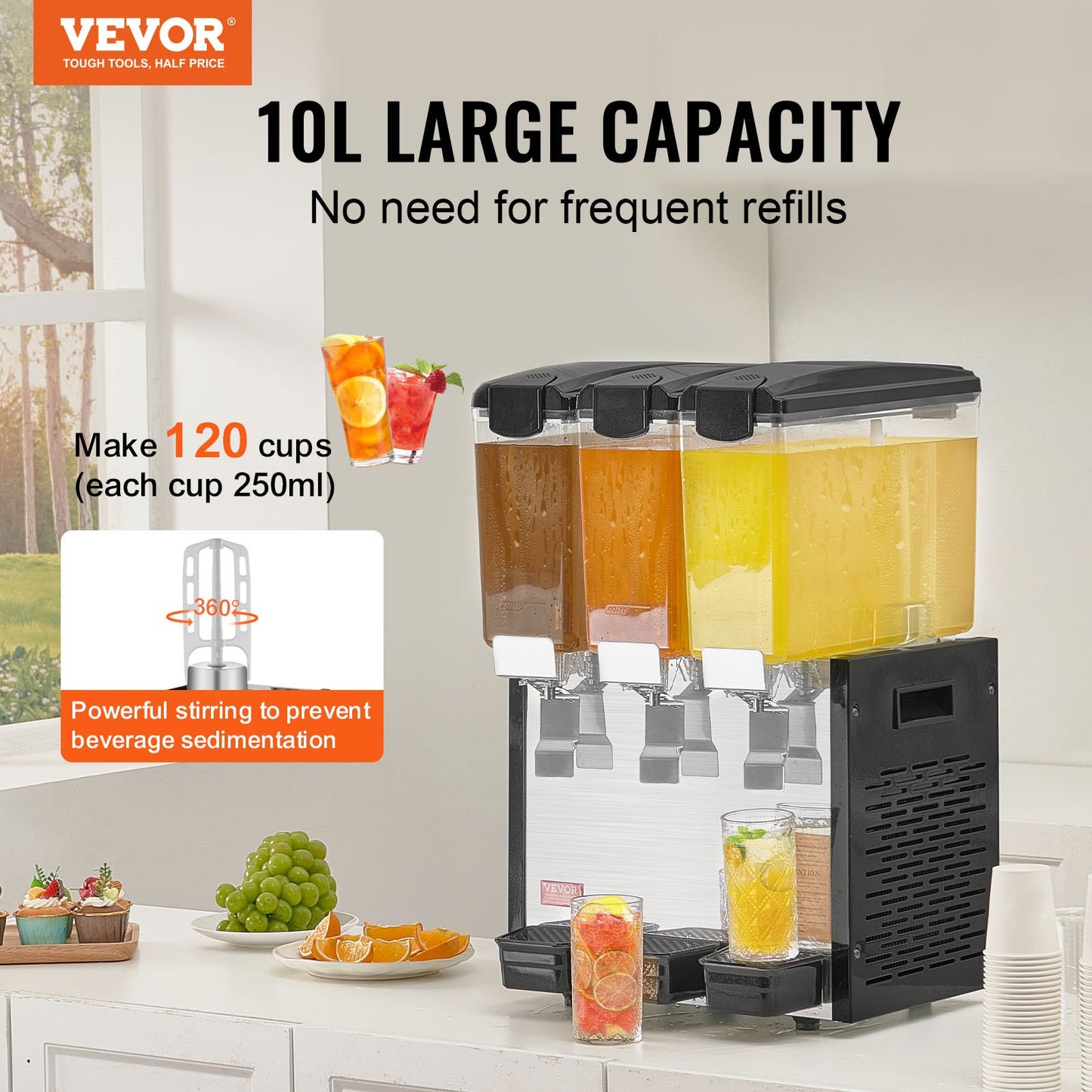Commercial Beverage Dispenser 10L x 3 tankar Kall Juice Is Drink Dispenser