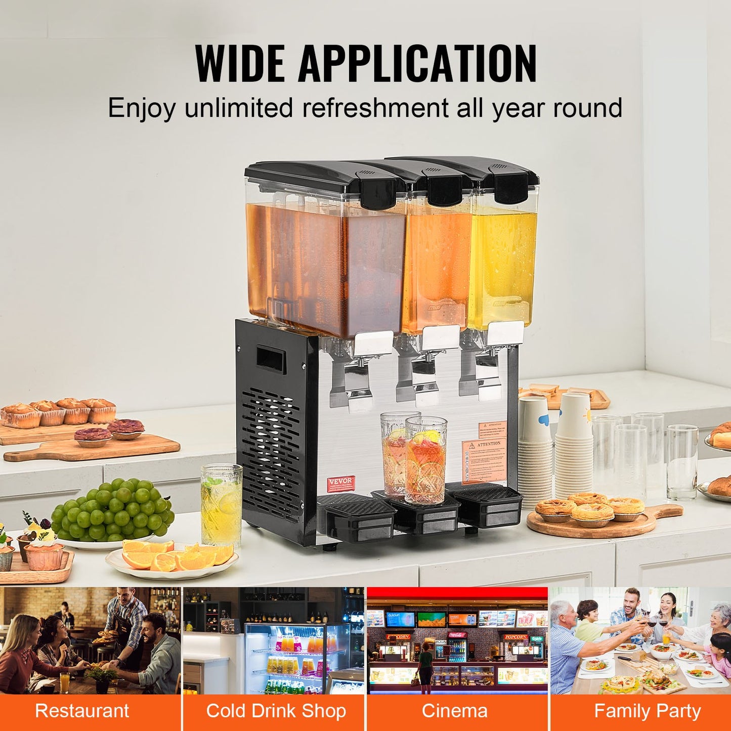 Commercial Beverage Dispenser 10L x 3 tankar Kall Juice Is Drink Dispenser