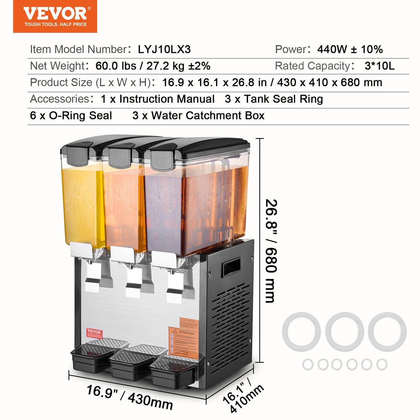 Commercial Beverage Dispenser 10L x 3 tankar Kall Juice Is Drink Dispenser