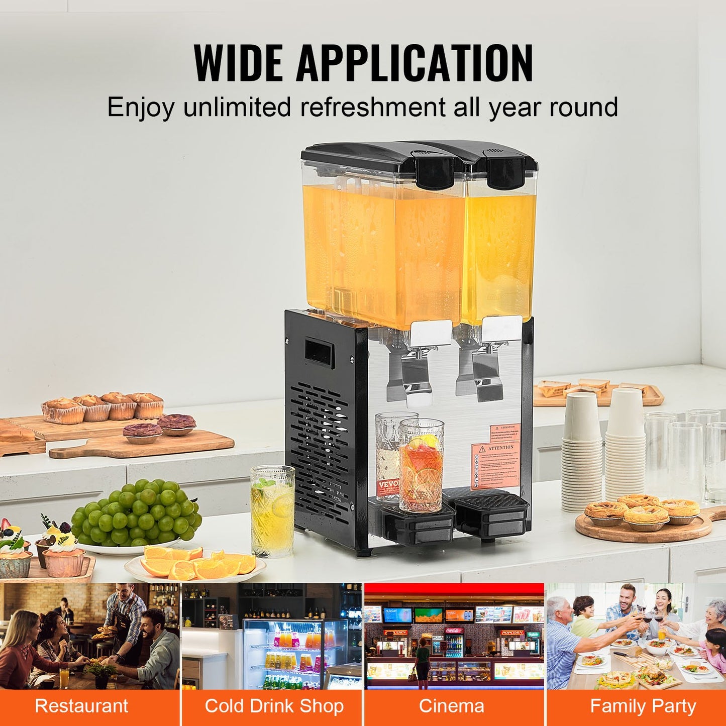 Commercial Beverage Dispenser 10L x 2 Tankar Kall Juice Is Dryck Dispenser