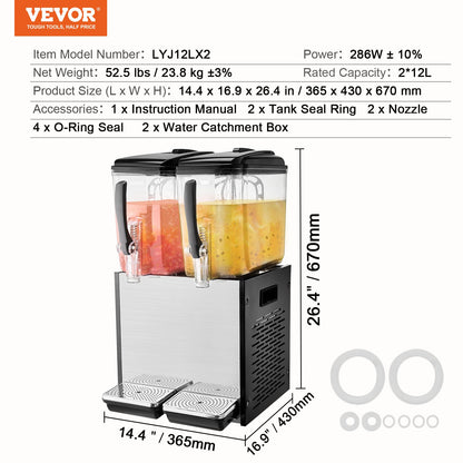 Commercial Beverage Dispenser 12L x 2 Tankar Kall Juice Is Drink Dispenser