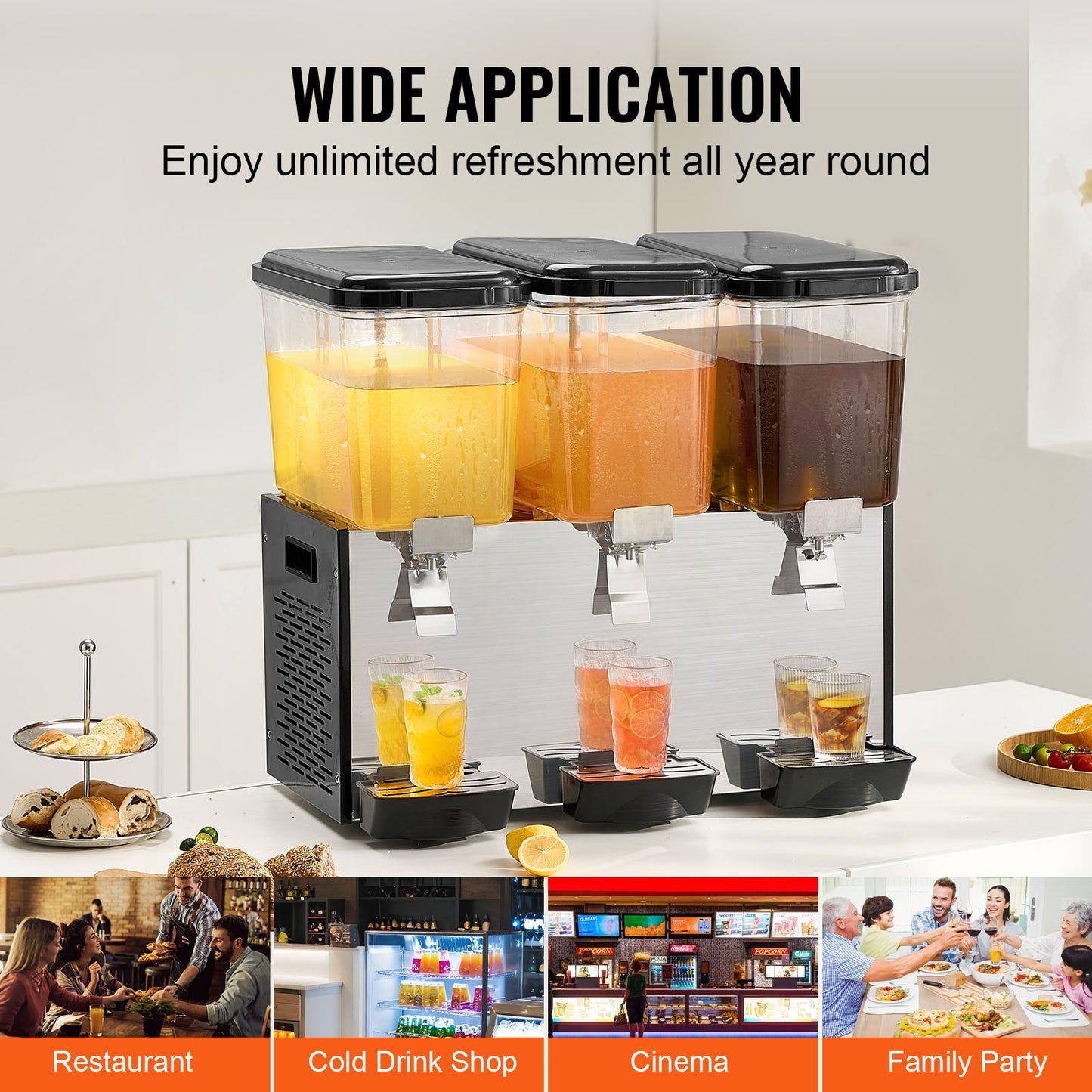 Commercial Beverage Dispenser 18L x 3 tankar Kall Juice Is Drink Dispenser