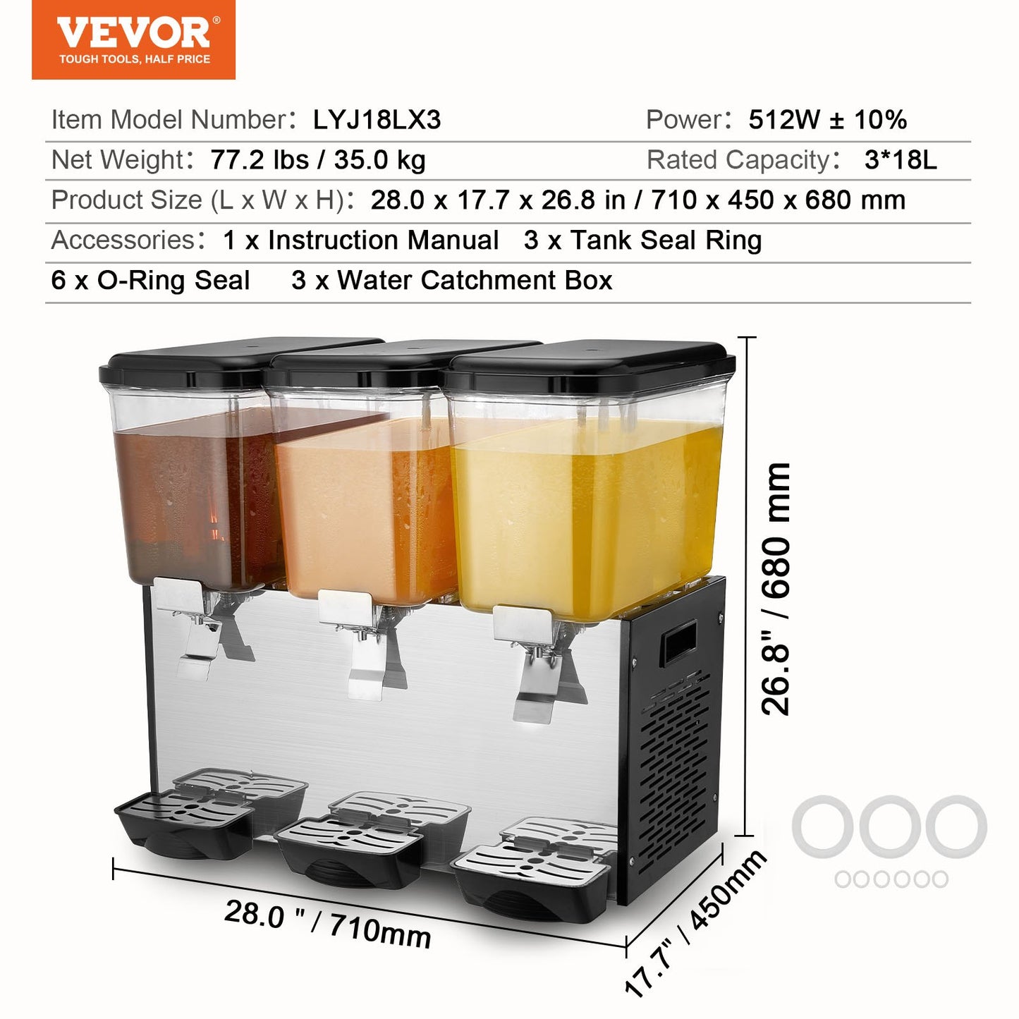 Commercial Beverage Dispenser 18L x 3 tankar Kall Juice Is Drink Dispenser