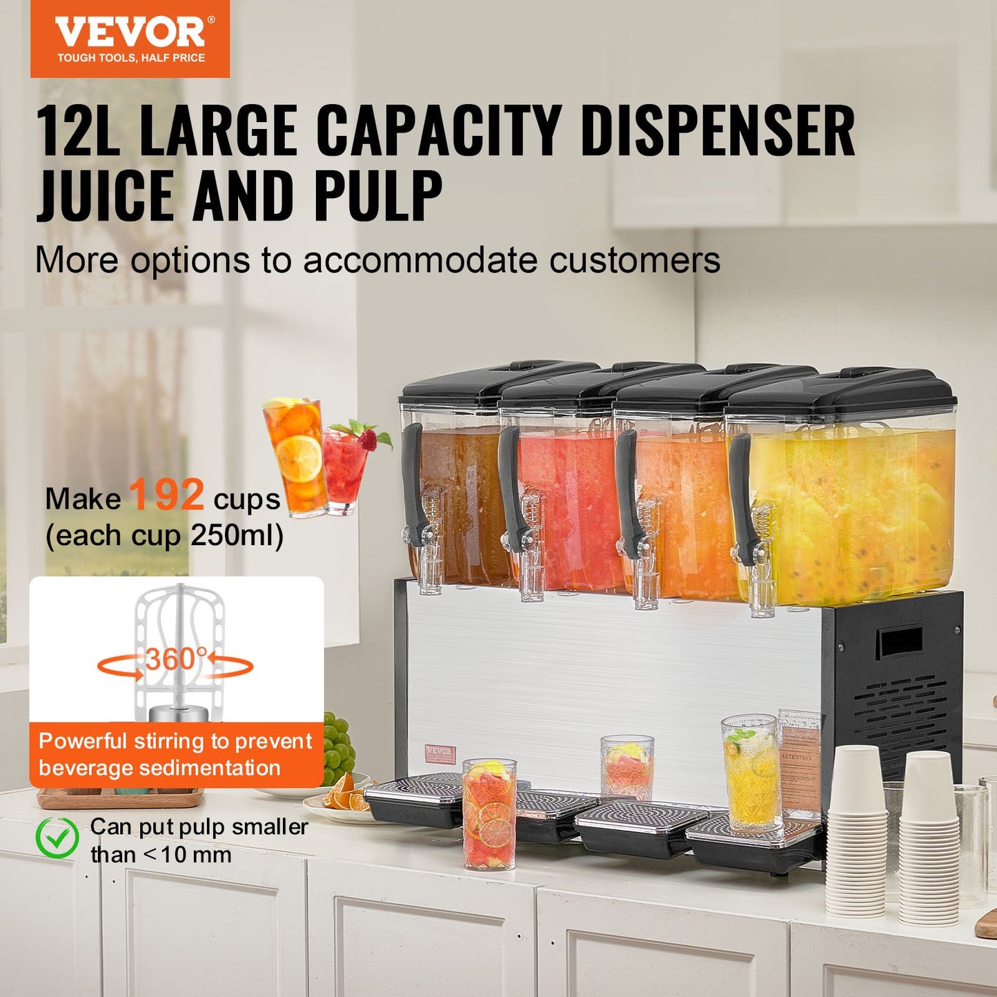 Commercial Beverage Dispenser 12L x 4 tankar Kall Juice Is Drink Dispenser