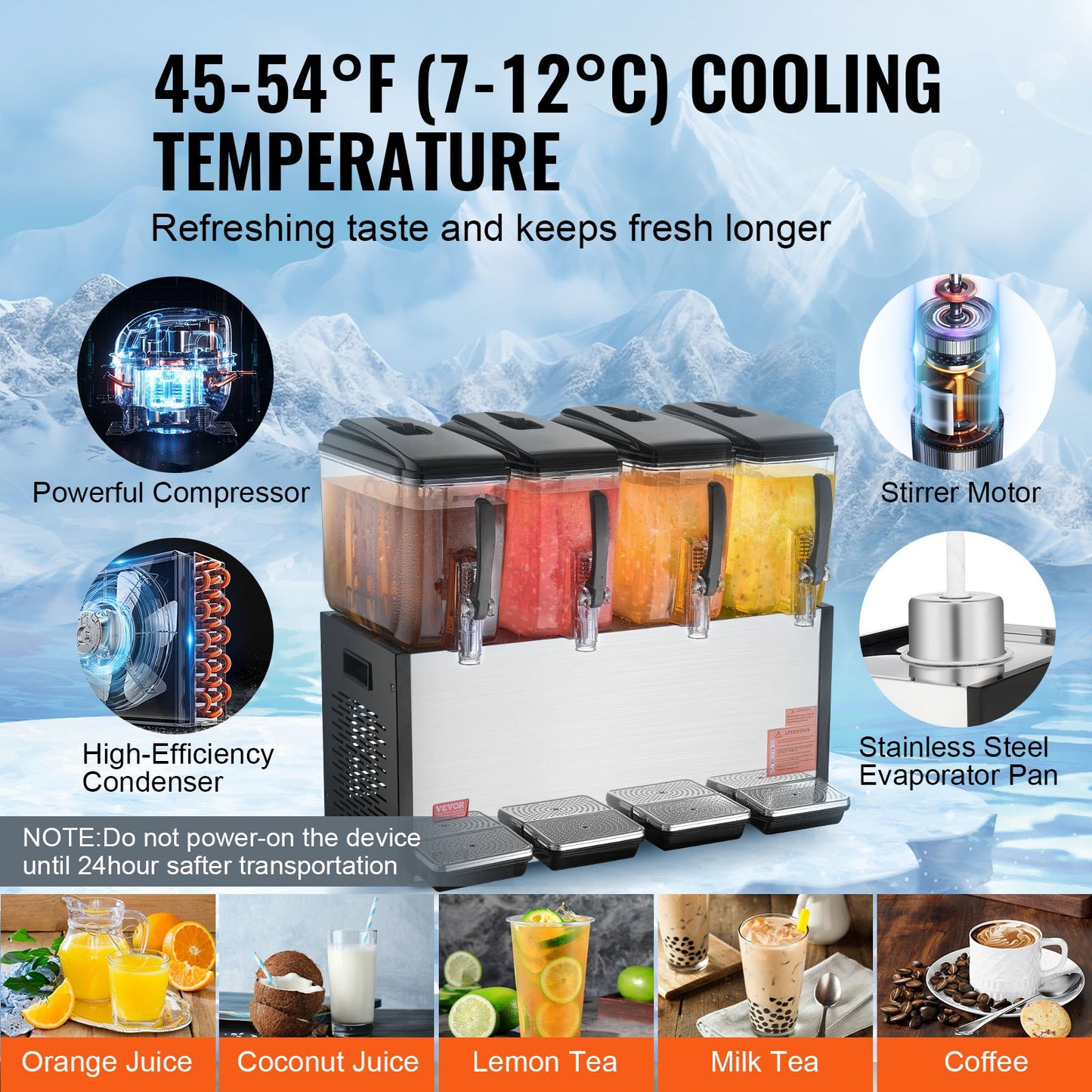 Commercial Beverage Dispenser 12L x 4 tankar Kall Juice Is Drink Dispenser