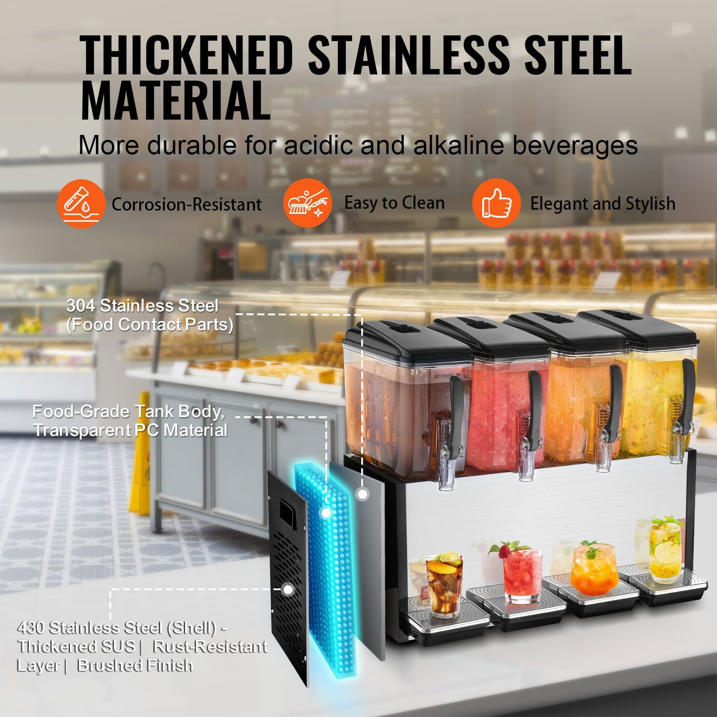 Commercial Beverage Dispenser 12L x 4 tankar Kall Juice Is Drink Dispenser