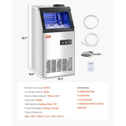 commercial ice machine Freestanding cabinet machine 110lbs/24H 36 ice cubes | EU