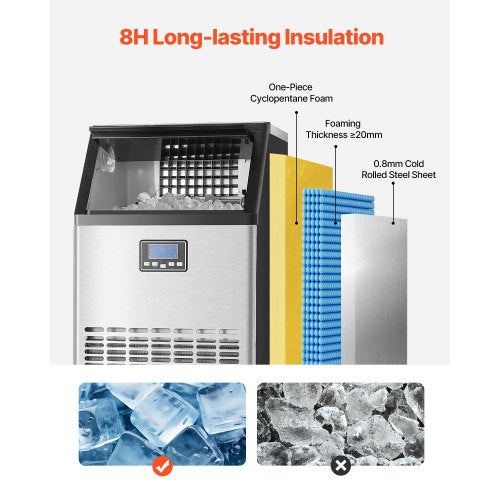 kommersiell ismaskin Fristående skåpmaskin 120lbs/24H 45 isbitar |  EU