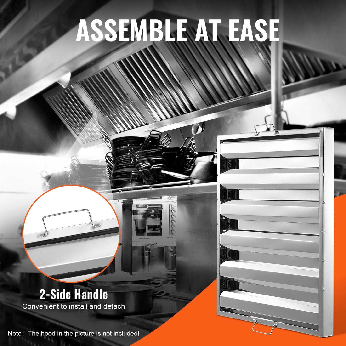 24.5Wx19.5H inch Commercial Hood Filter Interval Hood Baffle Stainless Steel