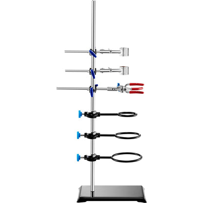 Lab Stand Support, Laboratory Retort Support Stand Set, Steel Lab Stand 23,6" Stång och 8,3" x 5,3" gjutjärnsbas, inkluderar kolvklämmor, en byrettklämma och tvärklämmor