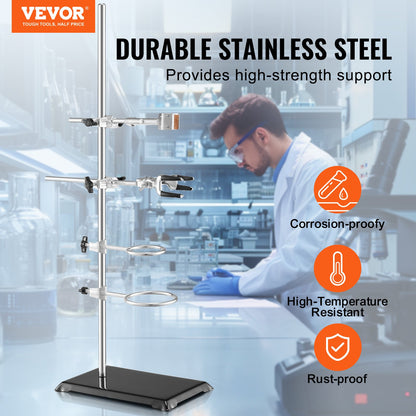Lab Stand Support, Laboratory Retort Support Stand 2 set, Stål Lab Stand 23,6" stång och 8,3" x 5,3" gjutjärnsbas, inkluderar kolvklämmor, byrettklämmor och korsklämmor