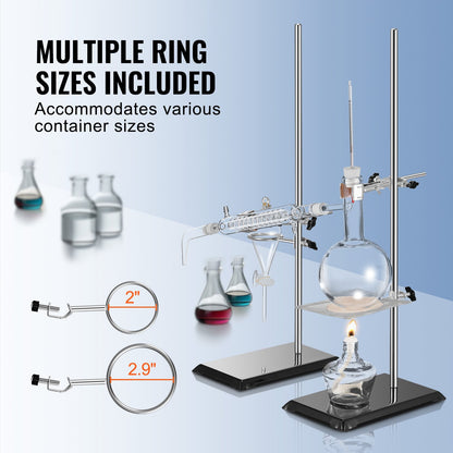 Lab Stand Support, Laboratory Retort Support Stand 2 set, Stål Lab Stand 23,6" stång och 8,3" x 5,3" gjutjärnsbas, inkluderar kolvklämmor, byrettklämmor och korsklämmor